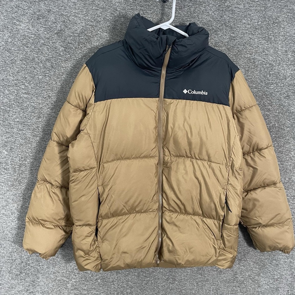 Columbia Puffect II Jacket Mens Medium Brown Black Puffer Insulated Full Zip